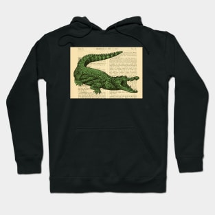 Vintage Pen and Ink Crocodile Illustration Hoodie